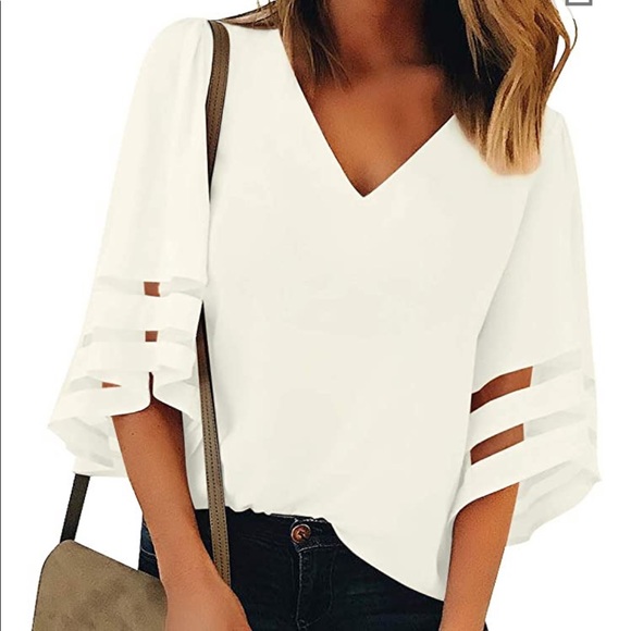 Tops - Silky Dress Shirt with Three Quarter Sleeves